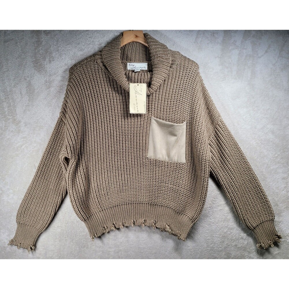 Vintage Havana Top Sweater Womens Sz M Beige Long Sleeve Distressed NWT